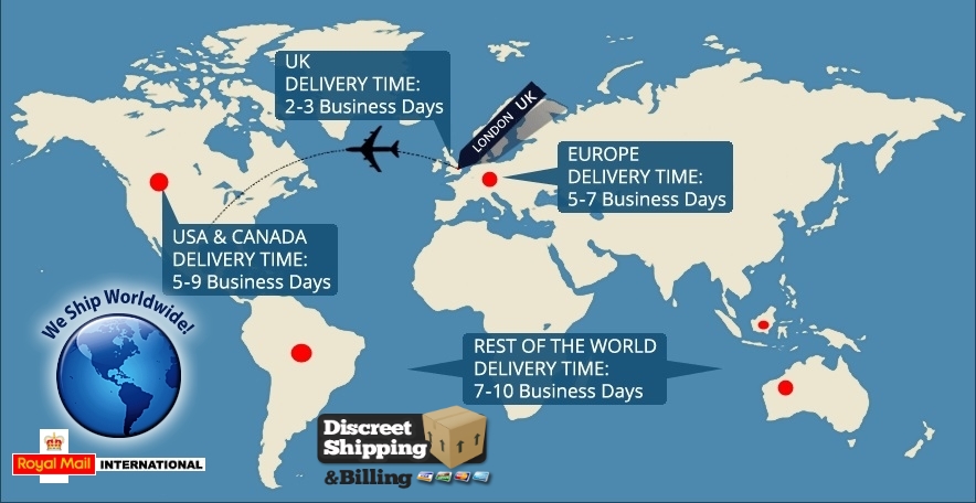 World map showing Discreet Shipping Worldwide on Spanish Fly Herbal Products.